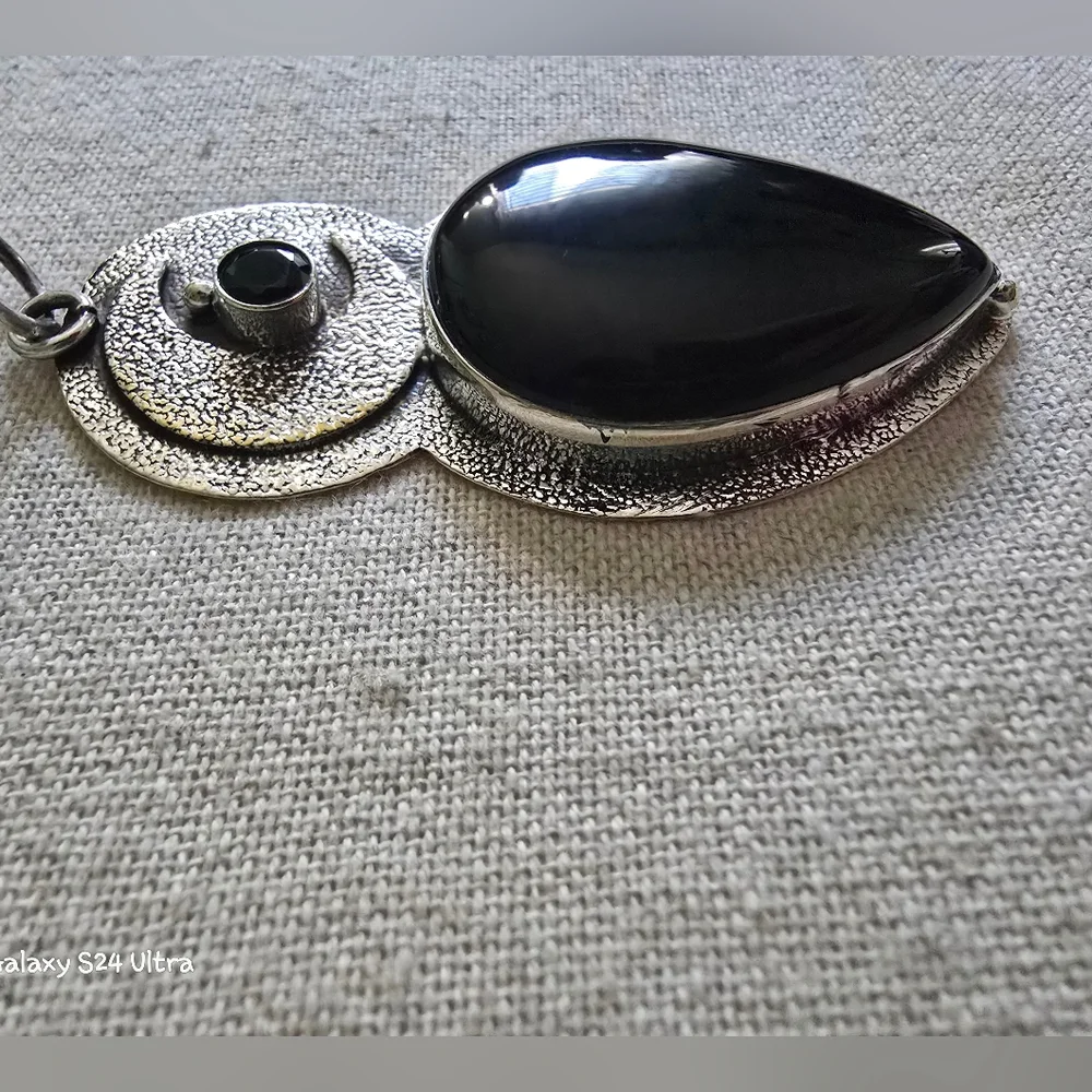 Silver & Black Onyx Pendant Charm NEW